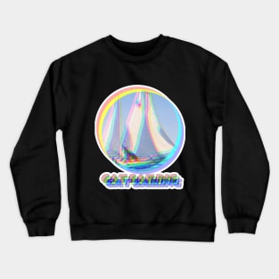 Cat on the Sea,Cat Sticker Crewneck Sweatshirt